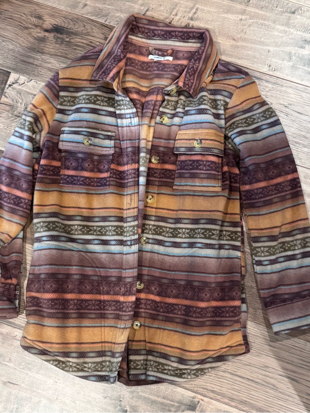 Womens Striped Fleece Button-Up Shirt Jacket - Multi-Color.  Small Oversized